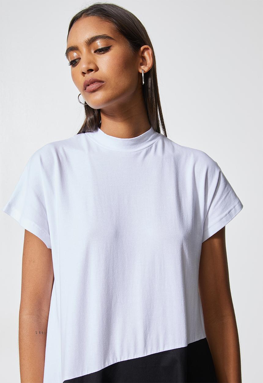 Superbalist - Grown on sleeve single jersey & poplin combo dress - white & black