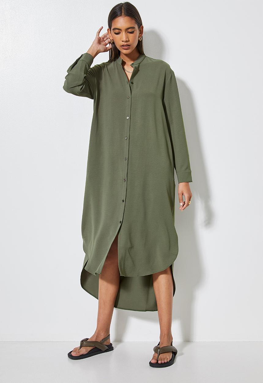 Superbalist - Mandarin collar shirt dress - khaki