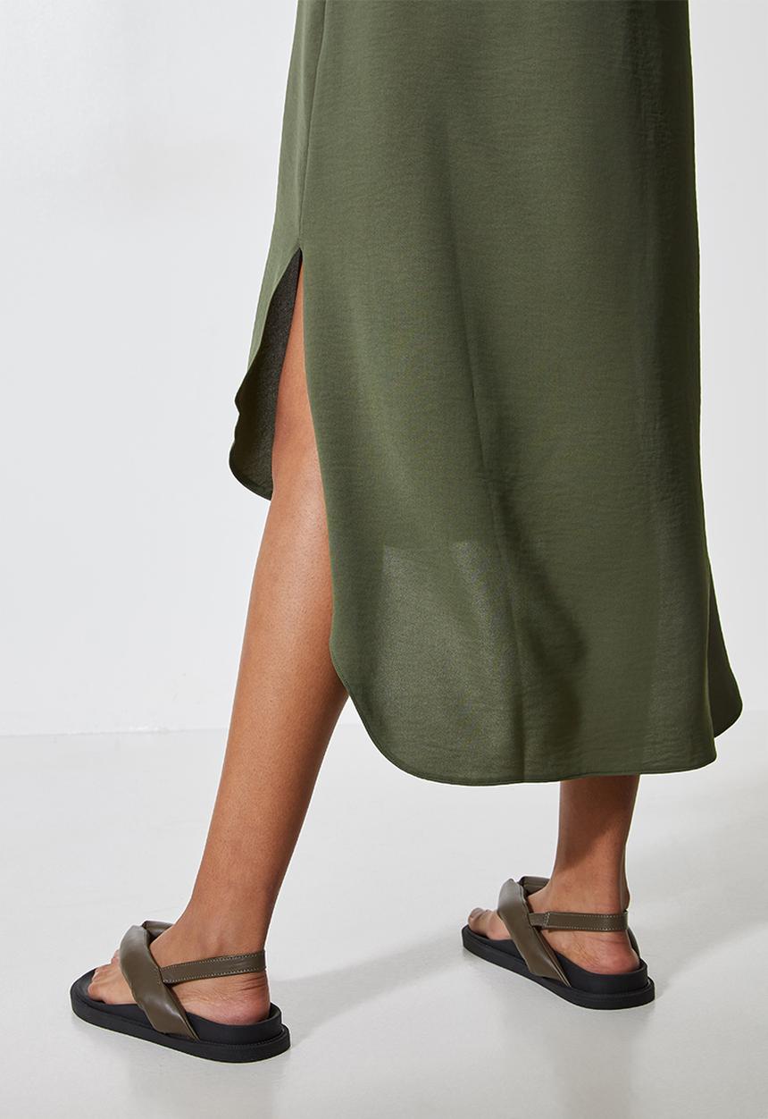 Superbalist - Mandarin collar shirt dress - khaki