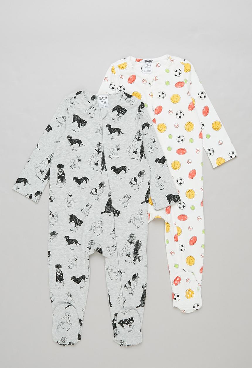 Cotton On - 2 pack long sleeve zip romper - multi