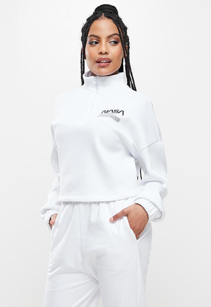 Blake - Quarter zip sweater w print - white