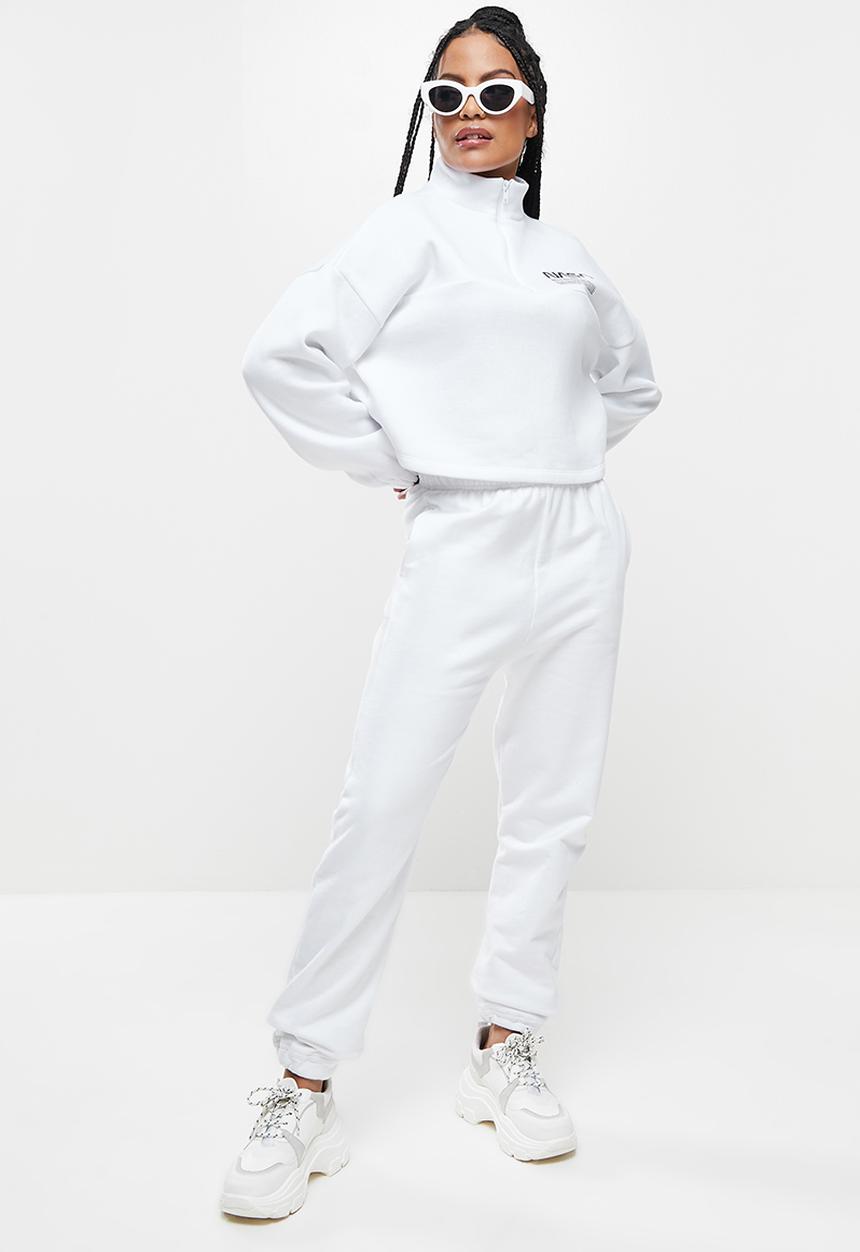 Blake - Quarter zip sweater w print - white