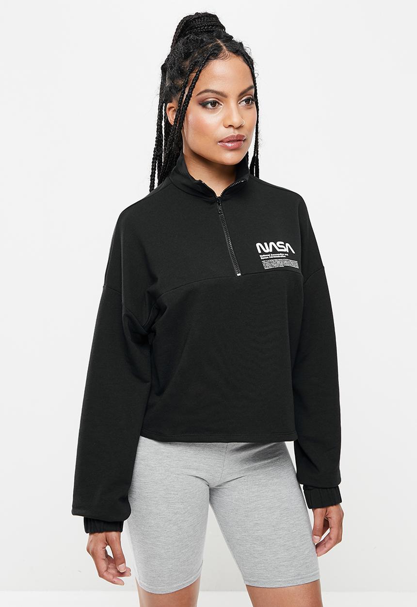 Blake - Quarter zip sweater w print - black