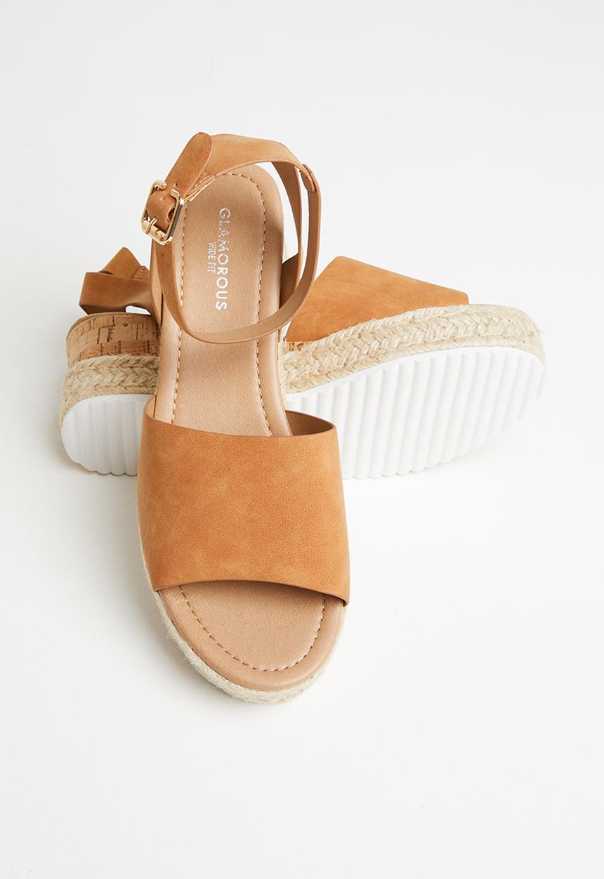 Glamorous - Wide fit flatform espadrille sandal - tan