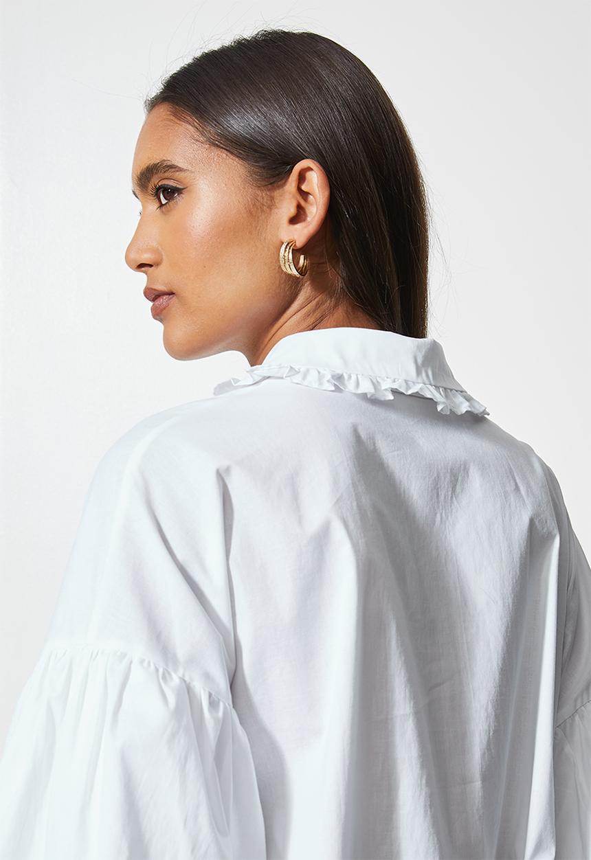 VELVET - Crop statement sleeve peter pan collar shirt - white