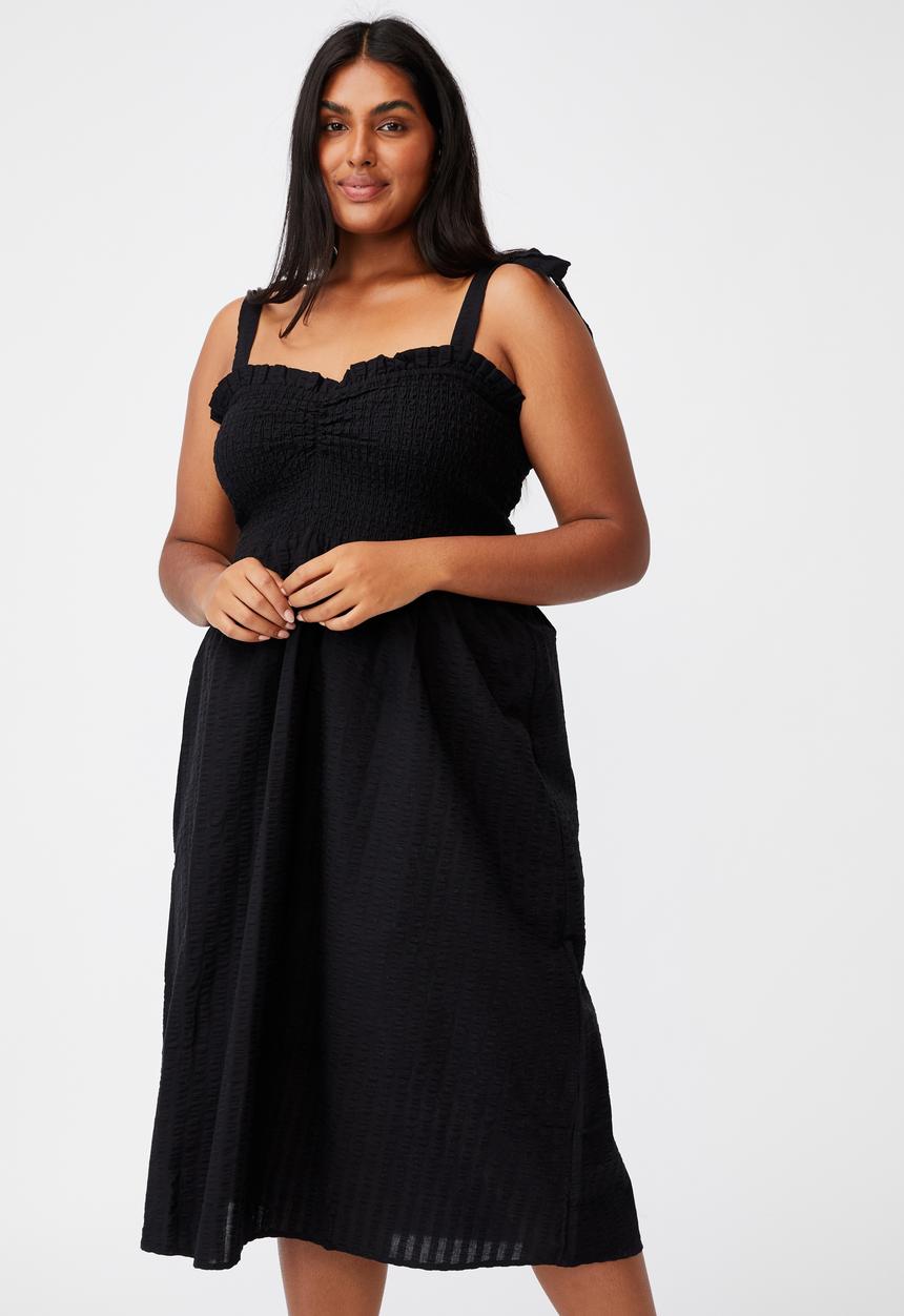 Cotton On - Curve shirred samantha midi dress - black