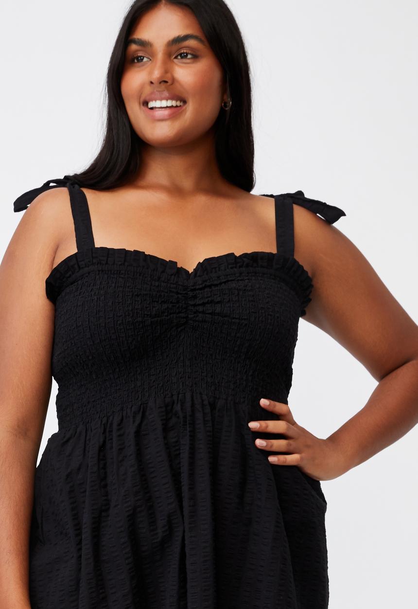 Cotton On - Curve shirred samantha midi dress - black