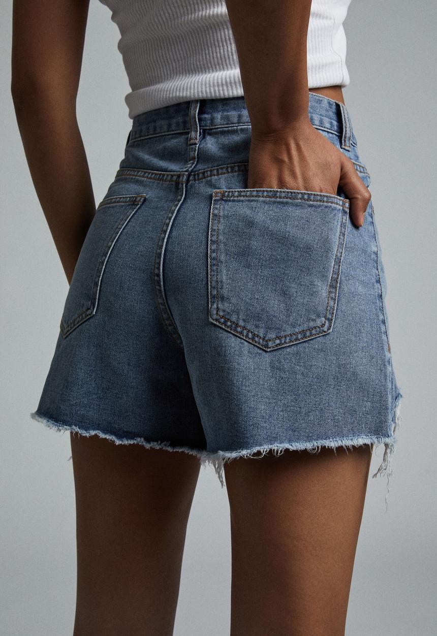 Cotton On - High ripped mom denim short - brunswick blue