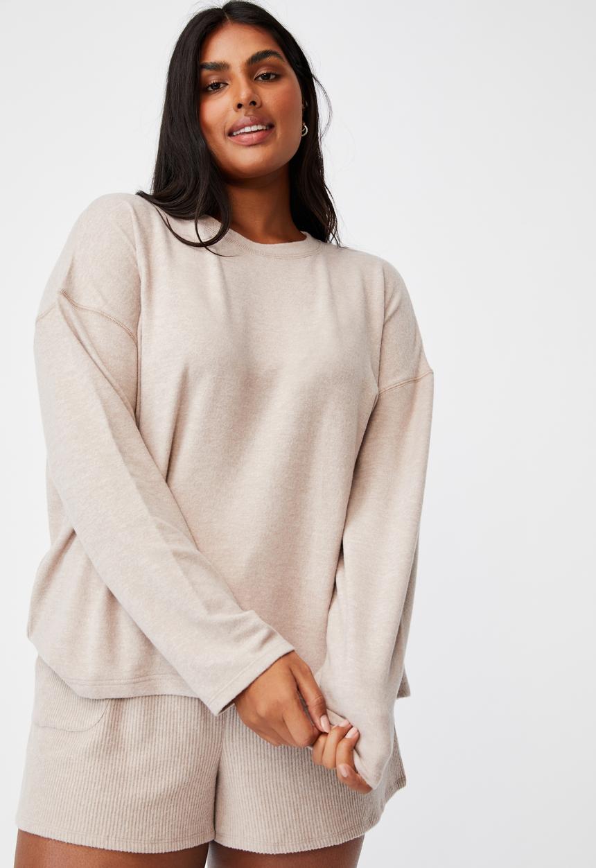 Cotton On - Curve super soft long sleeve crew - mushroom marle