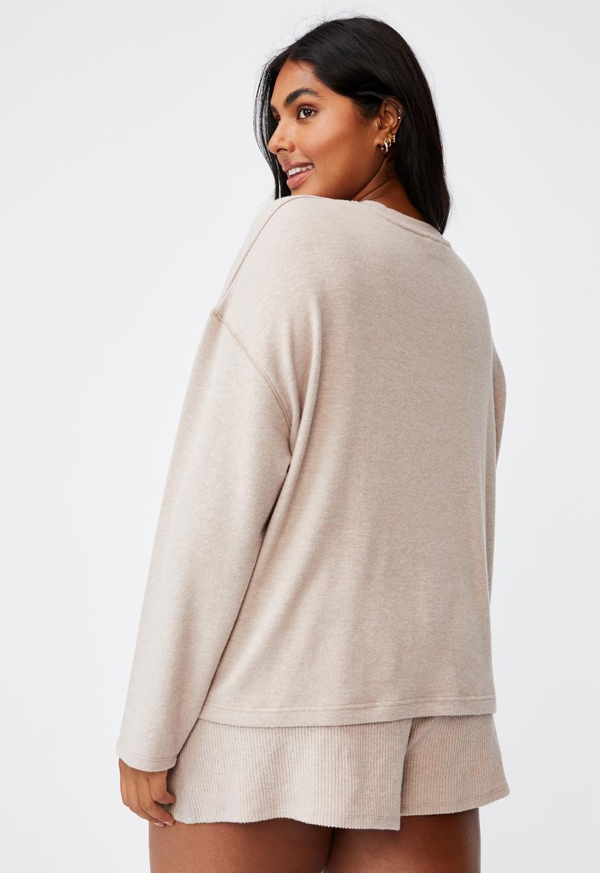 Cotton On - Curve super soft long sleeve crew - mushroom marle
