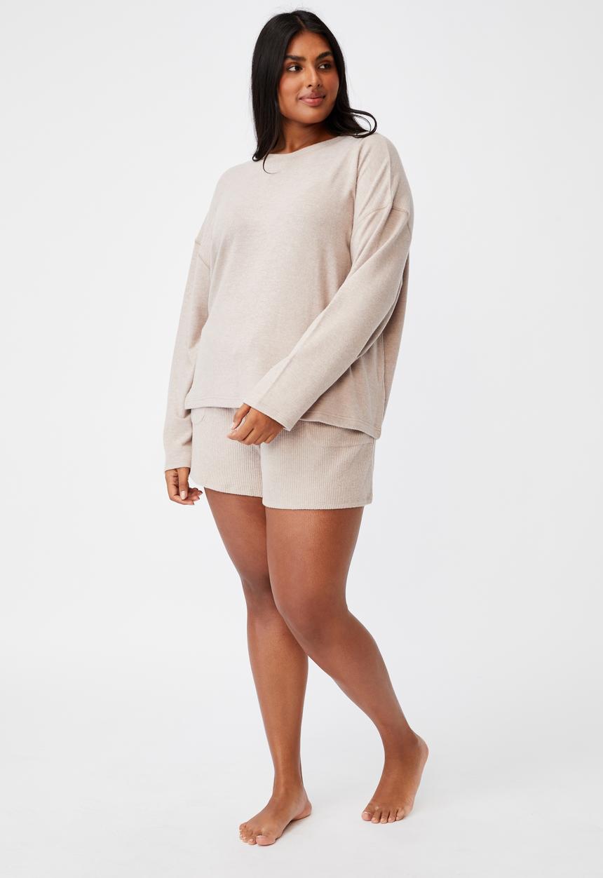 Cotton On - Curve super soft long sleeve crew - mushroom marle