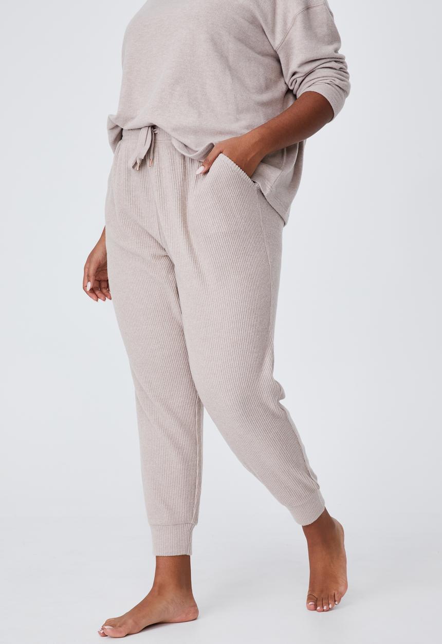 Cotton On - Curve super soft slim fit pant - mushroom marle rib