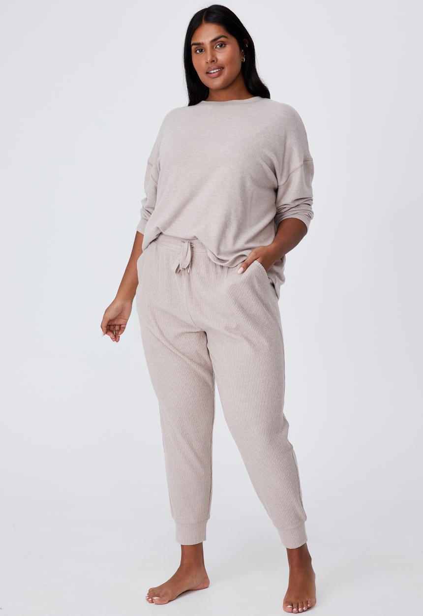 Cotton On - Curve super soft slim fit pant - mushroom marle rib