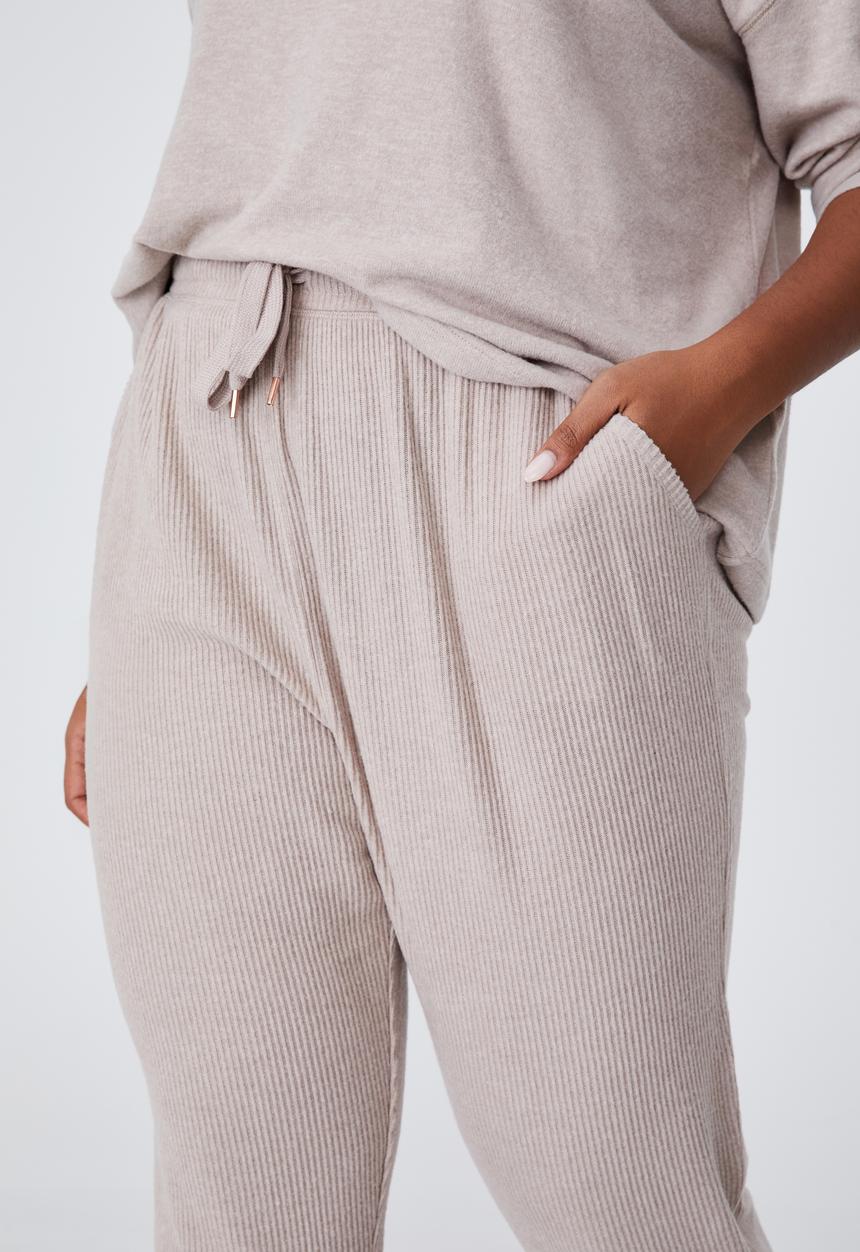 Cotton On - Curve super soft slim fit pant - mushroom marle rib