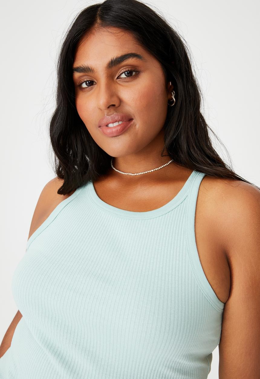 Cotton On - Curve turnback tank - horizon blue