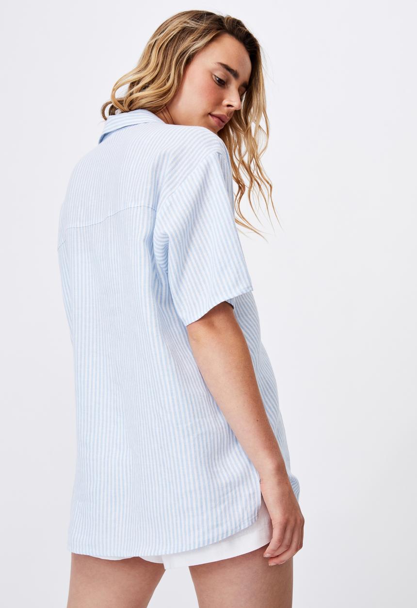 Cotton On - Dad short sleeve shirt - emily stripe authentic blue