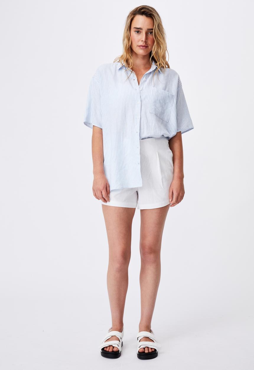 Cotton On - Dad short sleeve shirt - emily stripe authentic blue