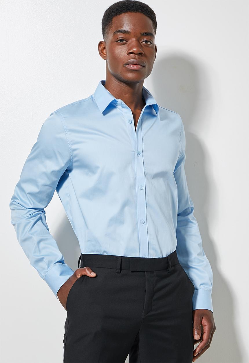 Superbalist - Jos slim fit cotton sateen long sleeve shirt - pale blue
