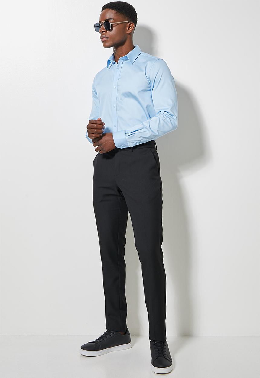 Superbalist - Jos slim fit cotton sateen long sleeve shirt - pale blue