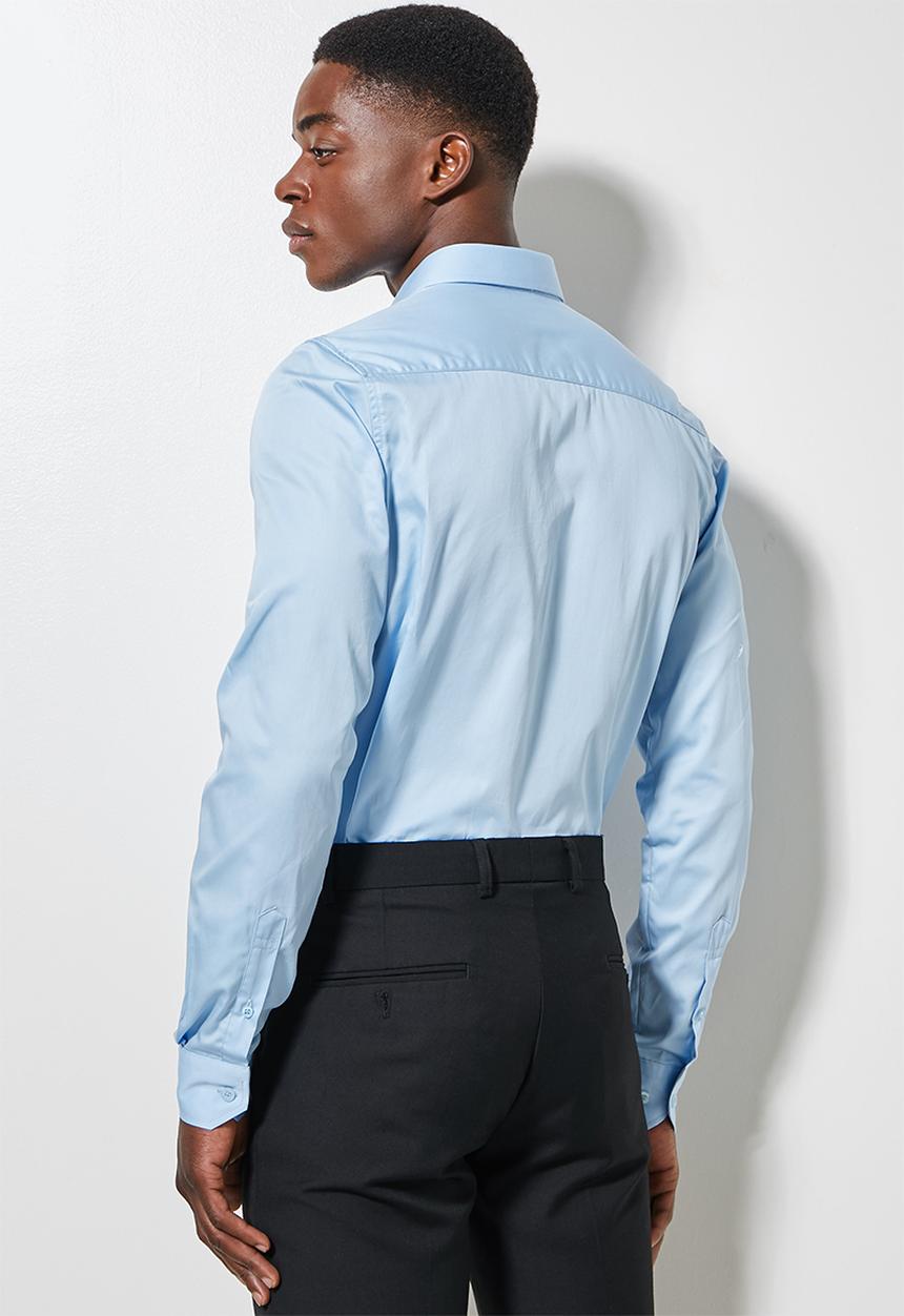 Superbalist - Jos slim fit cotton sateen long sleeve shirt - pale blue