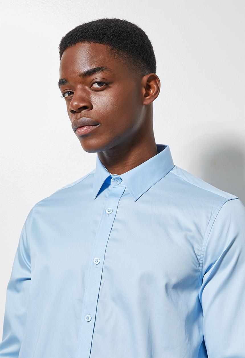 Superbalist - Jos slim fit cotton sateen long sleeve shirt - pale blue