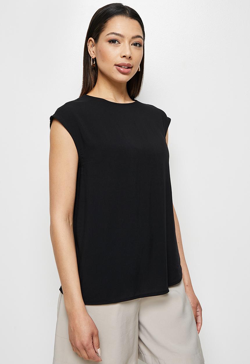 edit - Basic woven boxy shell - black
