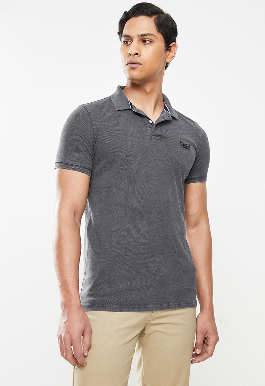 Superdry. - Vintage destroy short sleeve polo - charcoal