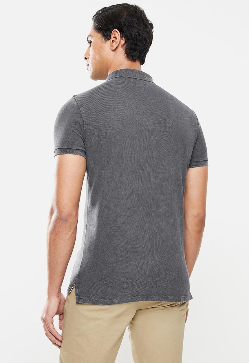 Superdry. - Vintage destroy short sleeve polo - charcoal