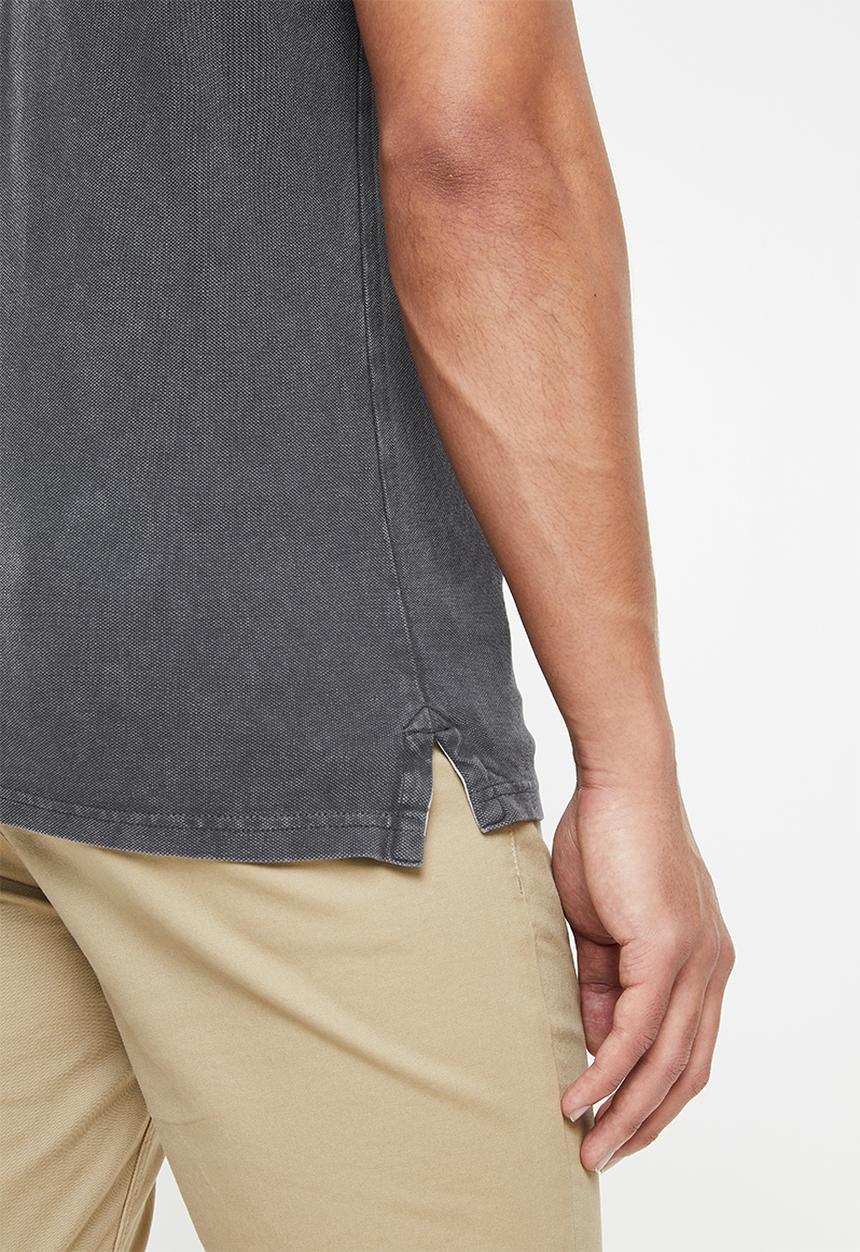 Superdry. - Vintage destroy short sleeve polo - charcoal