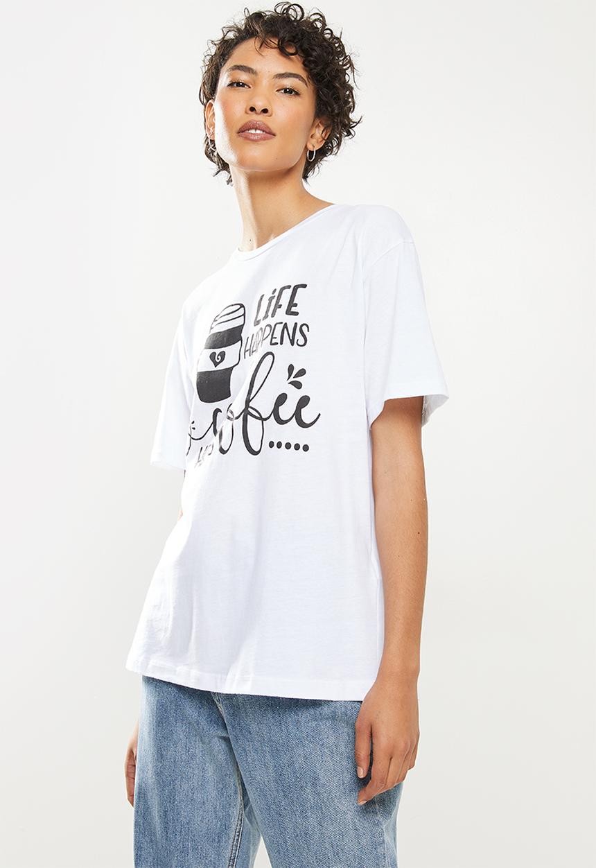 Trendyol - Printed boyfriend knitted t-shirt - white
