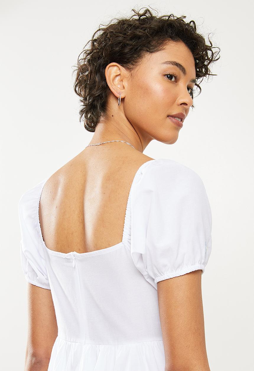 Trendyol - Embroidered ruffle dress - white