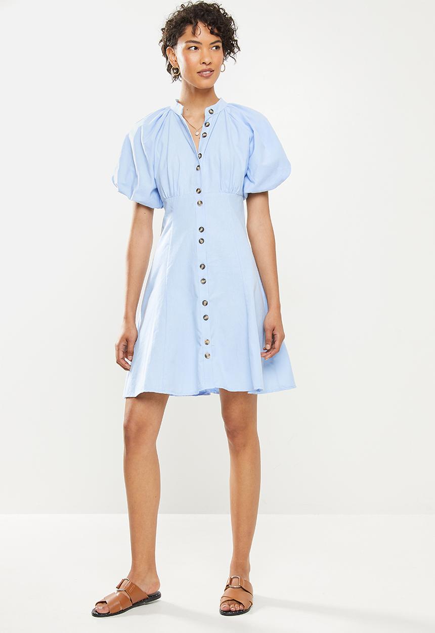 Trendyol - Balloon sleeve buttoned dress - blue