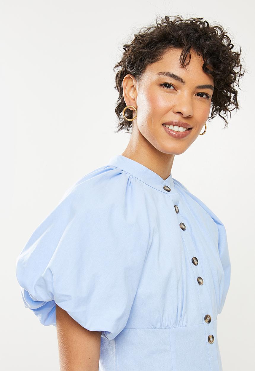 Trendyol - Balloon sleeve buttoned dress - blue
