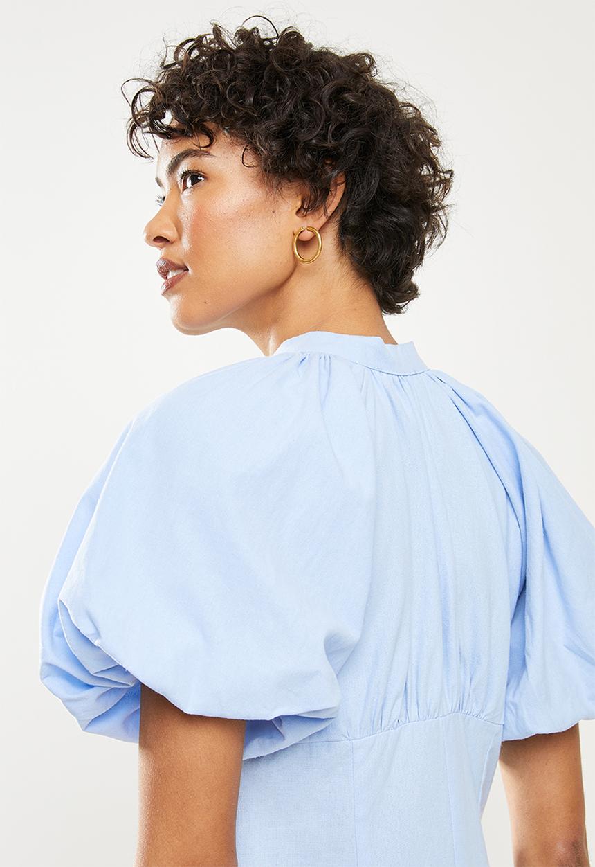 Trendyol - Balloon sleeve buttoned dress - blue