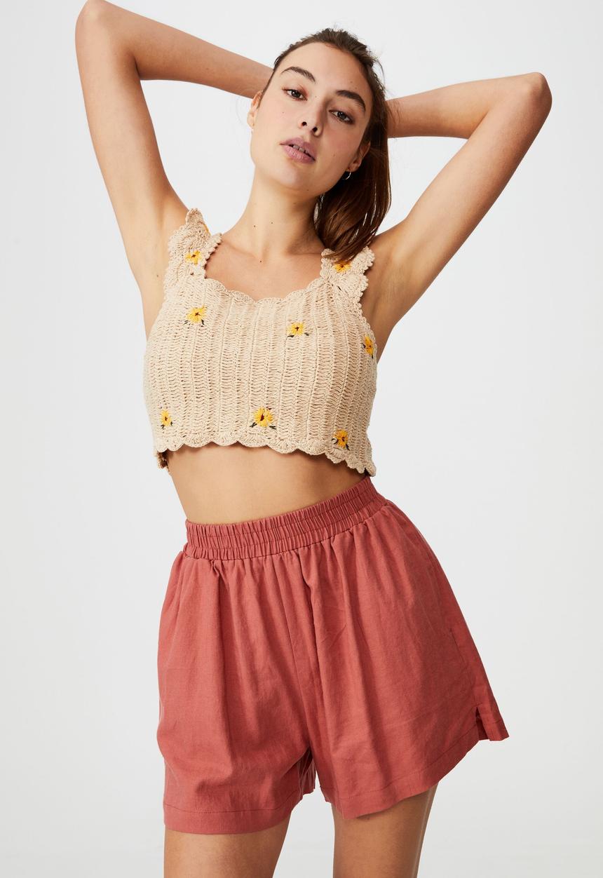 Cotton On - Sunflower crochet tank - stone
