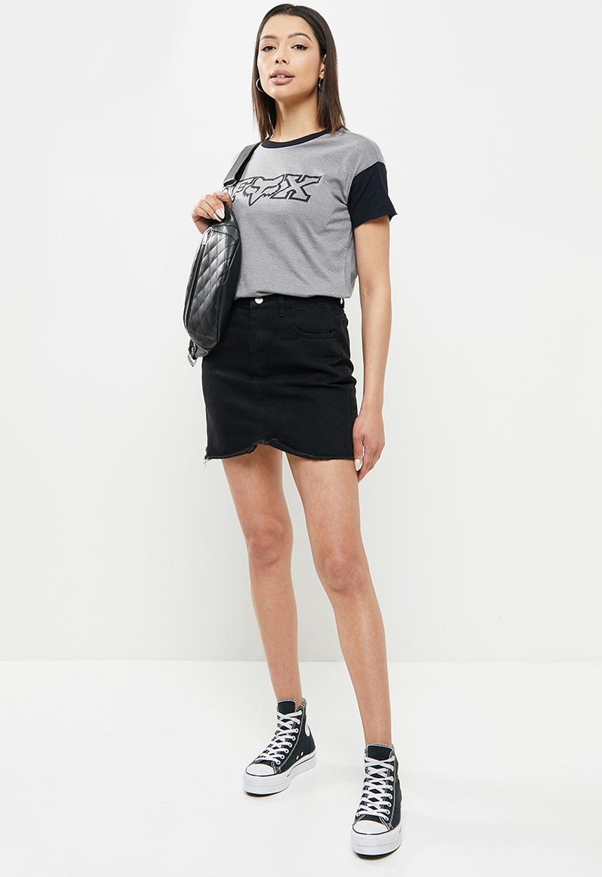 Fox - Born and raised short sleeve top - grey & black