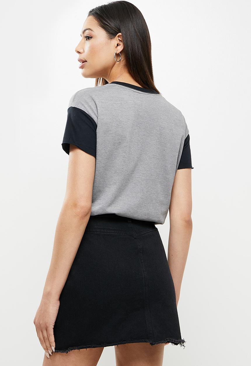 Fox - Born and raised short sleeve top - grey & black