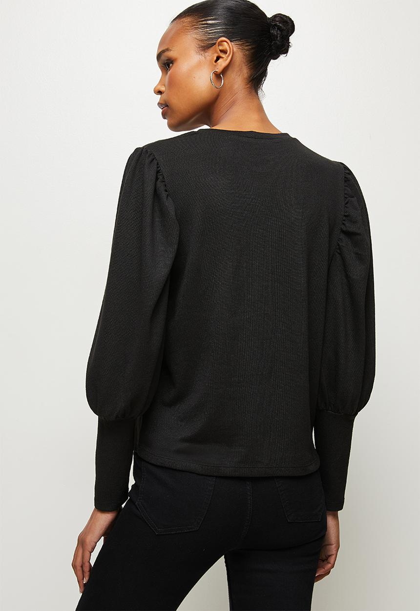 MILLA - Cut & sew bishop sleeve top - black