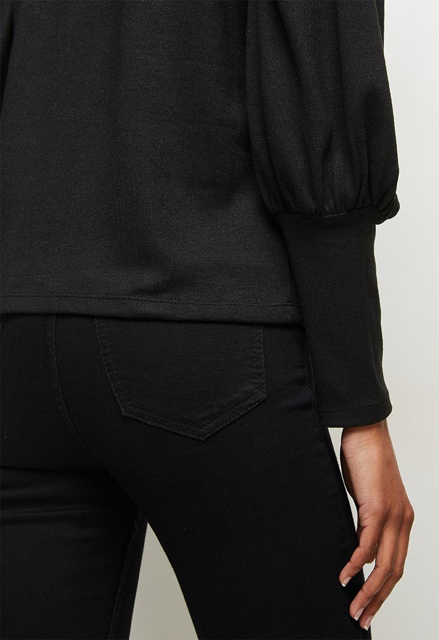 MILLA - Cut & sew bishop sleeve top - black