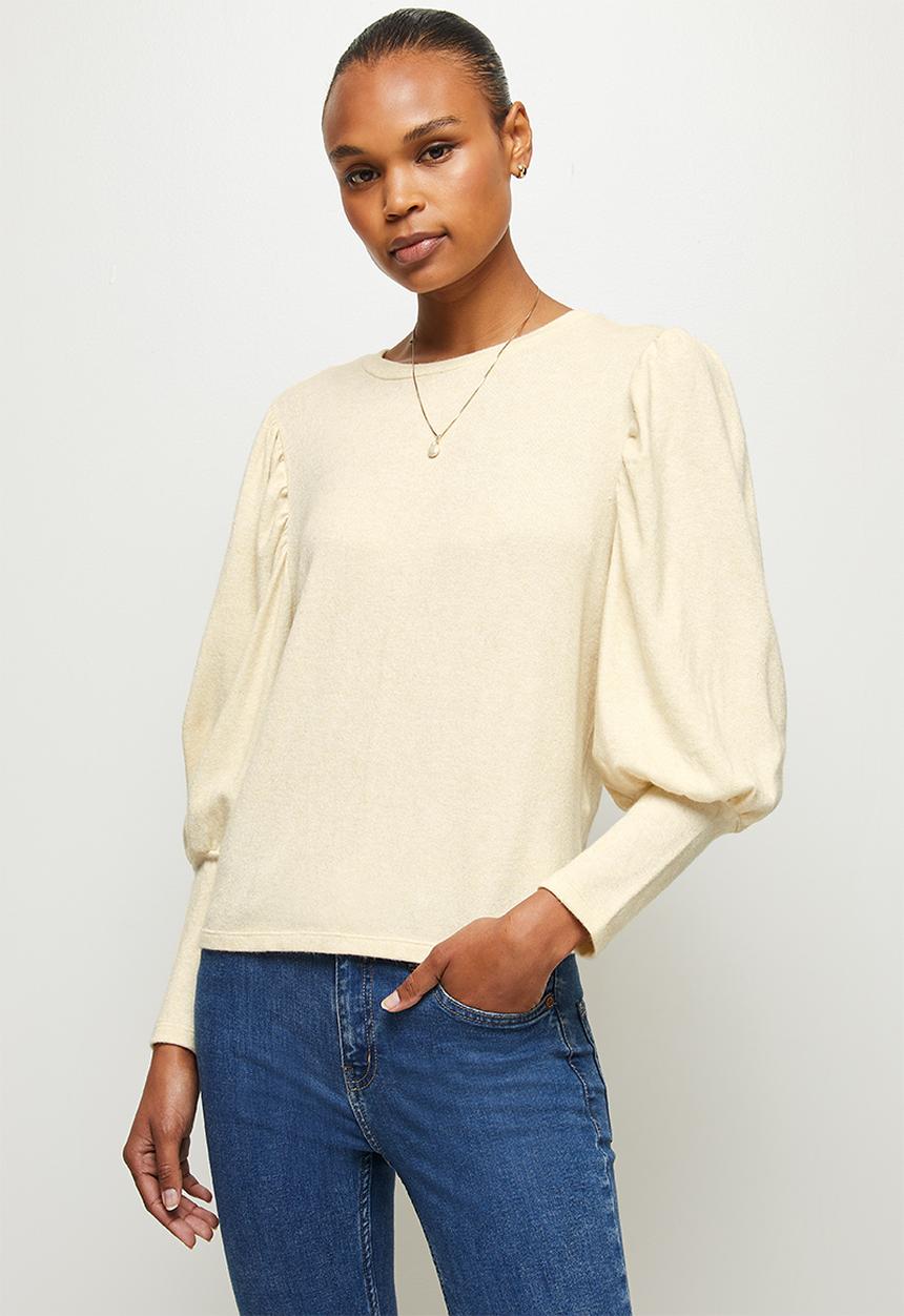MILLA - Cut & sew bishop sleeve top - stone 