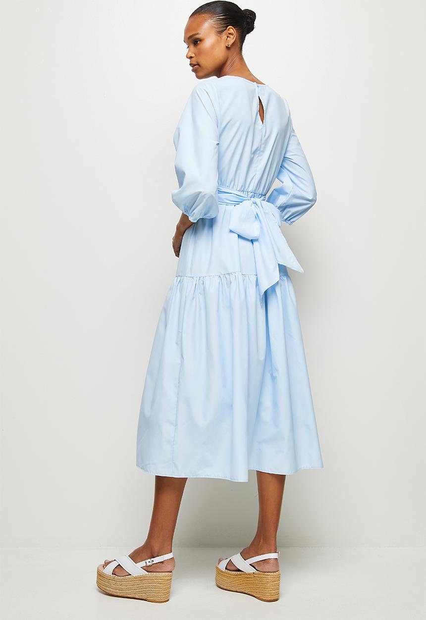 MILLA - Poplin wrap front midi dress - light blue