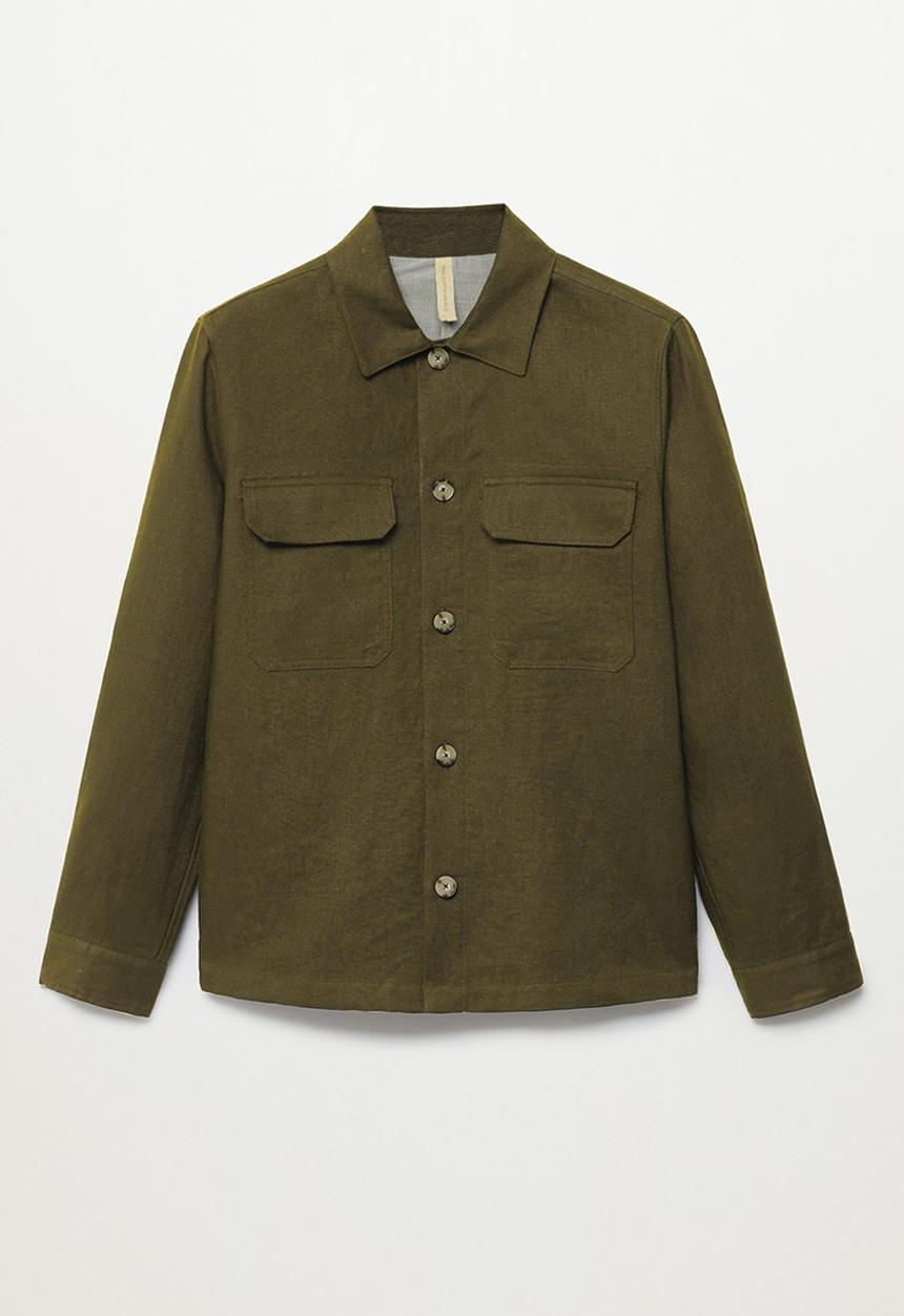 MANGO - 100% linen overshirt with pockets Ueno - green