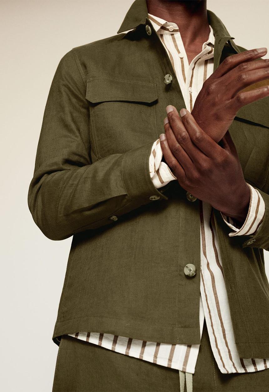 MANGO - 100% linen overshirt with pockets Ueno - green