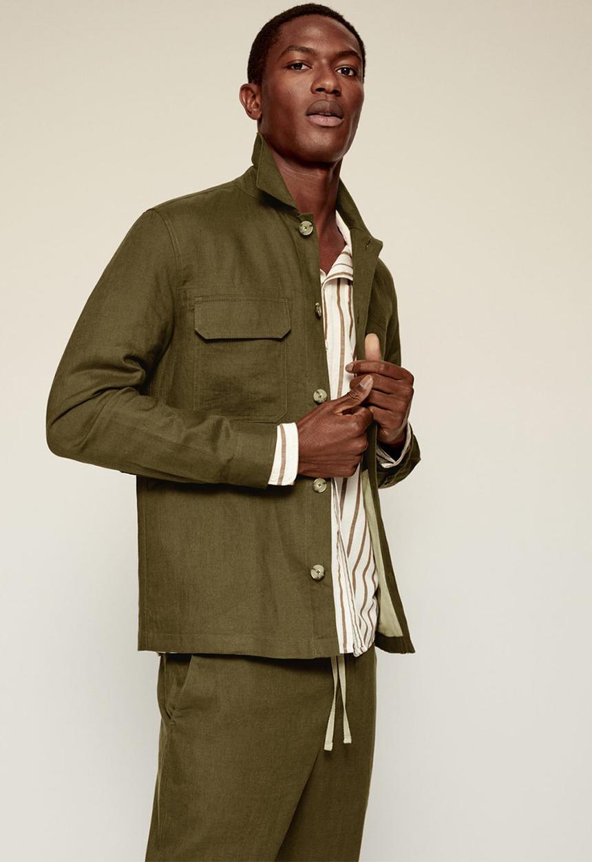 MANGO - 100% linen overshirt with pockets Ueno - green