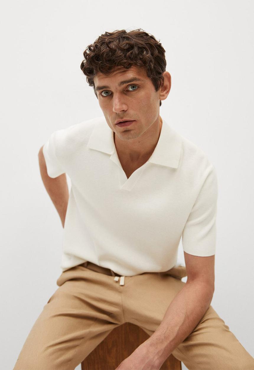 MANGO - Polo shirt lino - white