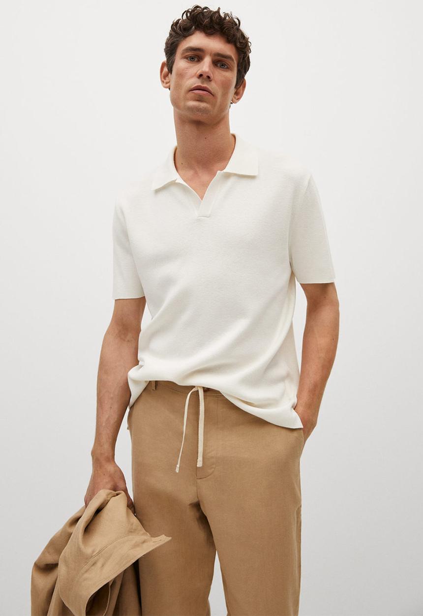 MANGO - Polo shirt lino - white
