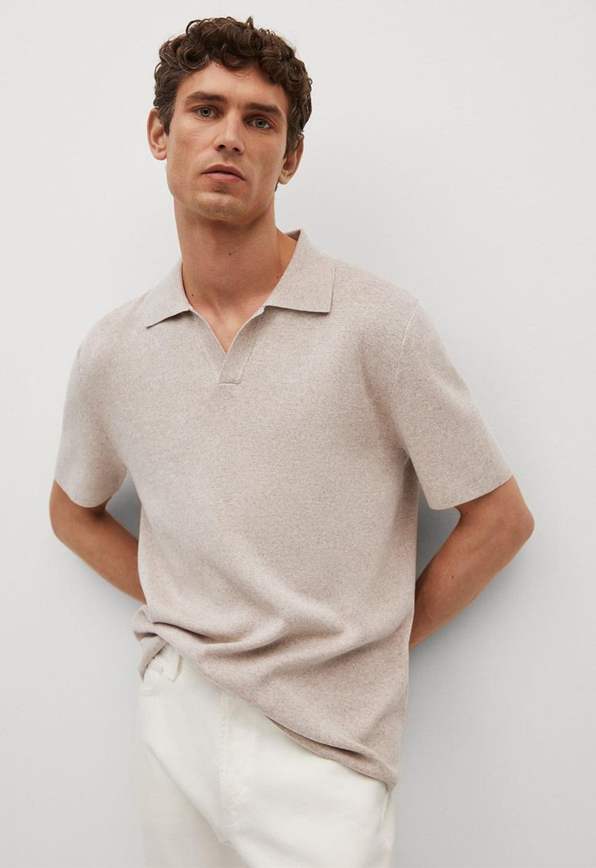 MANGO - Polo shirt lino - light beige