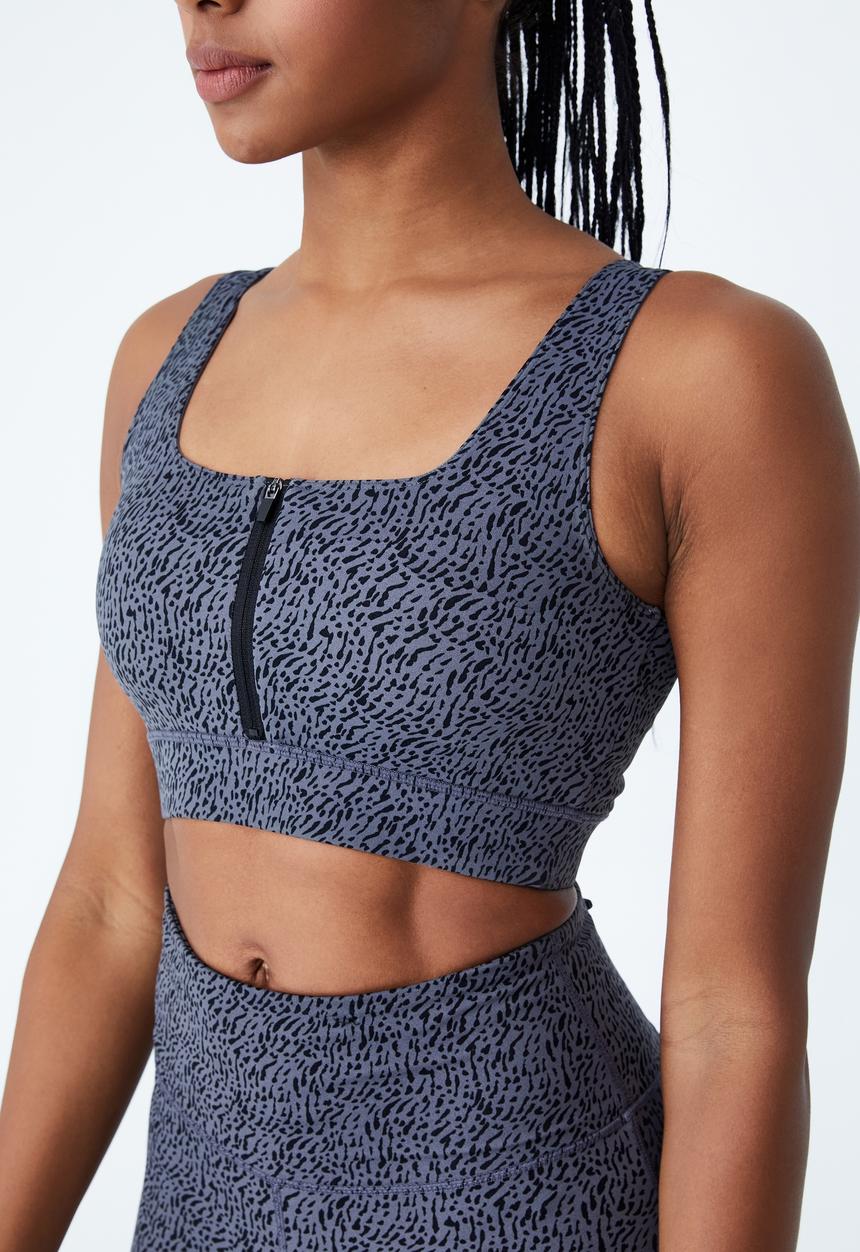 Cotton On - Ultimate zip front crop - brush nominal pewter grey