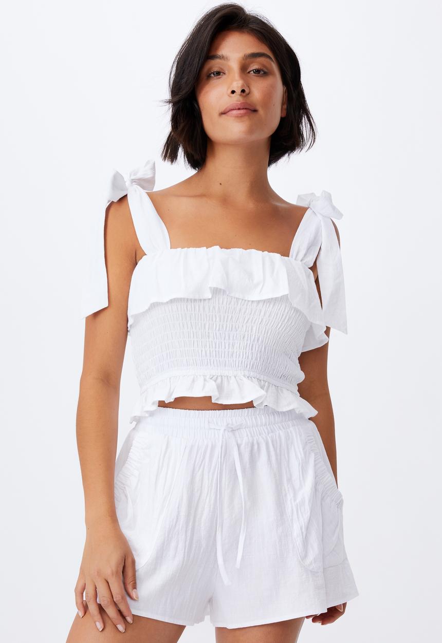 Cotton On - Tie waist beach short - white