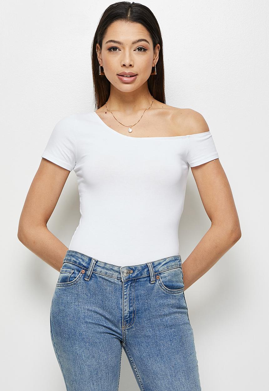 MILLA - Short sleeve asymmetric bodysuit - white 